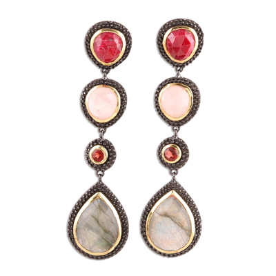 Multi-gemstone dangle earrings, 'Shifting Shades' - Colorful Faceted Multi-Gemstone Dangle Earrings