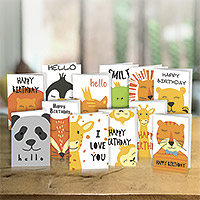 UNICEF everyday greeting cards, 'Serene Animals' (set of 12) - Animal-Themed Unicef Everyday Cards (Set of 12)