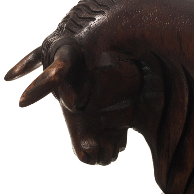 Wooden phone holder, 'Charging Bull' - Hand-Carved Cedar Wood Charging Bull Phone Holder From Peru