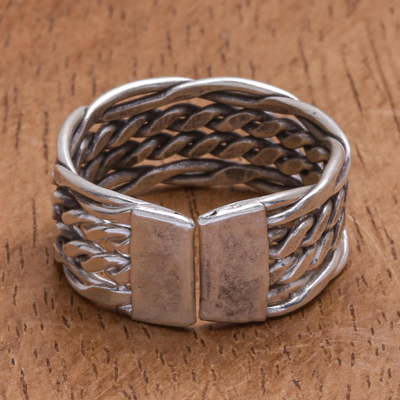 Sterling silver band ring, 'Fabled' - Sterling Silver Woven Band Ring from Thailand