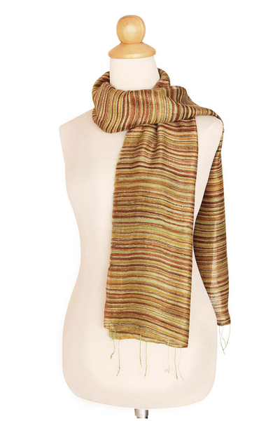 Silk batik scarf, 'Mae Nam Khong Honey' - Hand Crafted Batik Silk Scarf