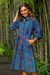 Cotton shirtdress, 'Virtuous Vine' - Vine Motif Cotton Shirtdress in Azure from Ghana