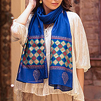 Hand-woven cotton blend shawl, 'Ancient Poetry' - Hand-Woven Chanderi Cotton Blend Shawl