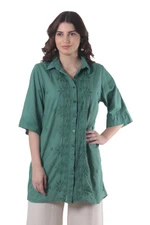Embroidered cotton tunic, 'Festive Jade' - Hand-Embroidered Cotton Tunic from India