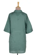 Embroidered cotton tunic, 'Festive Jade' - Hand-Embroidered Cotton Tunic from India