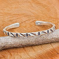 Sterling silver cuff bracelet, 'Karen Spirit' - Hand Crafted Hill Tribe Sterling Silver Cuff Bracelet