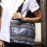Cotton shoulder bag, 'Music' - Hand Crafted Cotton Shoulder Bag 