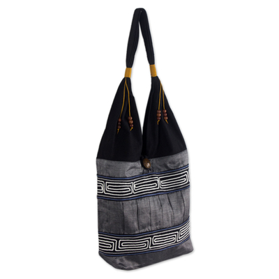 Cotton shoulder bag, 'Music' - Hand Crafted Cotton Shoulder Bag 