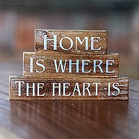 Bloques de madera decorativos, 'Loving Home' (juego de 3) - Bloques de letreros inspiradores de madera marrón (juego de 3) Indonesia