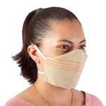 Cotton face masks, 'Tropical Tangerine' (pair) - 2 Handwoven Beige and Orange Cotton Headband Face Masks