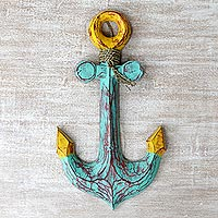 Wood wall art, 'Anchors Aweigh' - Hand Carved Wood Wall Art Agel Grass from Indonesia
