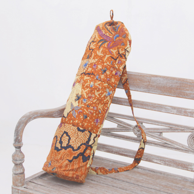 Bolsa de esterilla de yoga batik de algodón - Bolsa de algodón batik para esterilla de yoga con motivos florales de Bali