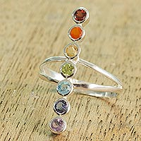 Multi-gemstone cocktail ring, 'Peaceful Harmony' - Artisan Crafted Multi-Gemstone Cocktail Ring from India