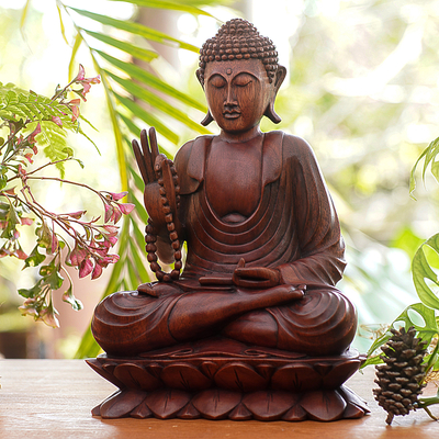Wood statuette, 'Serene Buddha' - Wood statuette