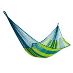 Hammock, 'Fluorescent Tropics' (single) - Neon Green and Blue Hand Woven Nylon Maya Hammock (Single)