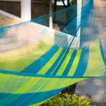 Hammock, 'Fluorescent Tropics' (single) - Neon Green and Blue Hand Woven Nylon Maya Hammock (Single)