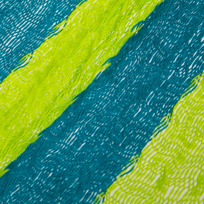Hamaca, (individual) - Hamaca maya de nailon tejida a mano verde neón y azul (individual)