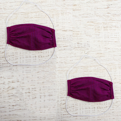 Cotton face masks 'Cheery Pinstripes' (pair) - 2 Handwoven Red & Purple Pinstripe Cotton Face Masks