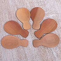 Wood spoons, 'Goldfish' (set of 6) - Set of Six Hand Carved Wood Serving Spoons