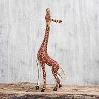 Wood figurine, 'My Curious Giraffe'