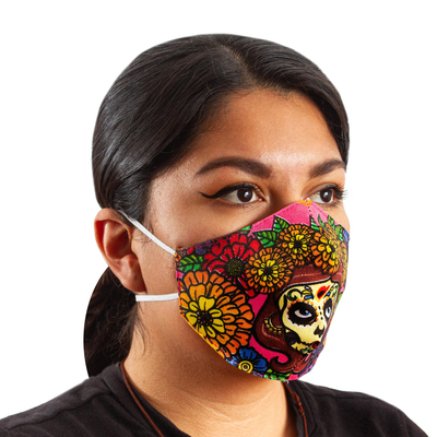 Cotton and polyester face masks, 'El Catrin and La Catrina' (pair) - 2-Layer Day of the Dead Catrin & Catrina Face Masks (Pair)