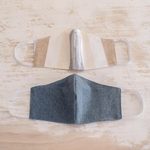 Cotton face masks, 'Maya Hope' (pair) - 2 Handwoven 3-Layer Masks in Beige Stripe & Blue Cotton