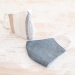 Cotton face masks, 'Maya Hope' (pair) - 2 Handwoven 3-Layer Masks in Beige Stripe & Blue Cotton