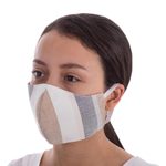 Cotton face masks, 'Maya Hope' (pair) - 2 Handwoven 3-Layer Masks in Beige Stripe & Blue Cotton