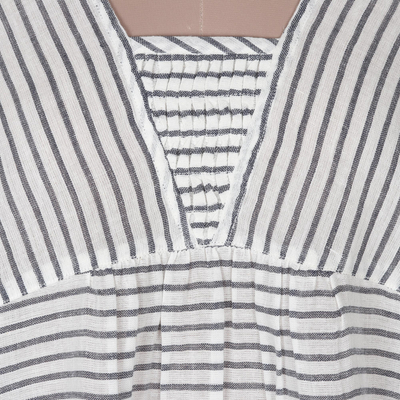 Hand woven cotton blouse, 'Breezy Stripes' - Hand Woven Striped Cotton Blouse