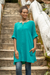 Cotton tunic, 'Fresh Breeze in Sea Green' - Artisan Crafted Cotton Tunic (image 2) thumbail
