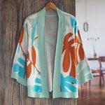 Cotton blend cardigan, 'Tropical Trend' - Multicolored Jacquard Knit Cardigan