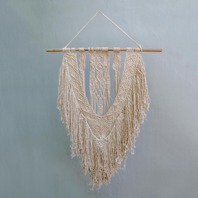 Cotton wall hanging, 'Arrow Temple' - Handmade Cotton and Bamboo Wall Hanging from Indonesia