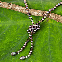 Cultured pearl wrap necklace, 'Grey Iridescent Versatility' - Hand-knotted Grey Pearl Long Strand Wrap Necklace