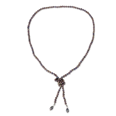 Collar envolvente de perlas cultivadas, 'Versatilidad iridiscente gris' - Collar envolvente de perlas grises anudadas a mano