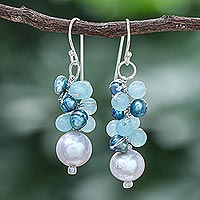 Cultured pearl and quartz dangle earrings, 'Happy Bunch' - Cultured Pearl and Quartz Dangle Earrings from Thailand