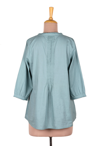 Cotton tunic, 'Udaipur Lake in Blue' - Beaded Cotton Tunic from India