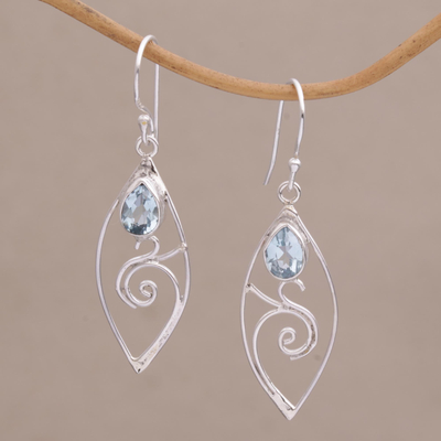 Blue topaz dangle earrings, 'Natural Swirl' - Blue Topaz and Sterling Silver Swirl Motif Dangle Earrings