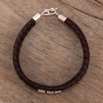 Leather and sterling silver pendant bracelet, 'Staccato' - Artisan Crafted Leather and Sterling Bracelet