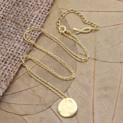 Gold-plated necklace, 'Meditation Coin' - Gold-Plated Sterling Silver Round Pendant Necklace