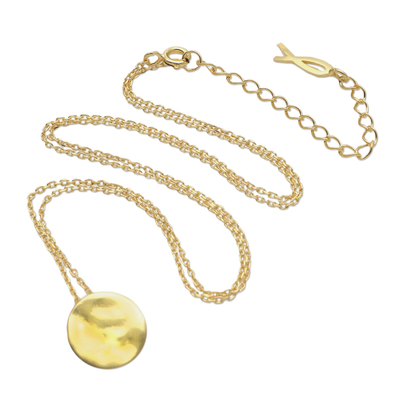 Gold-plated necklace, 'Meditation Coin' - Gold-Plated Sterling Silver Round Pendant Necklace
