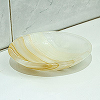 Onyx soap dish, 'Clean Lines' - Striped Onyx Soap Dish Hand Crafted in Mexico