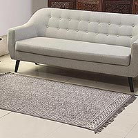 Cotton area rug, 'Espresso Paisleys' (4x6) - Paisley Motif Cotton Area Rug in Espresso from India (4x6)