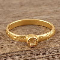 Gold plated citrine solitaire ring, 'Moon Over Jaipur' - Citrine Ring in 22k Gold Plated Sterling