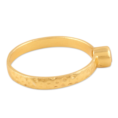 Gold plated citrine solitaire ring, 'Moon Over Jaipur' - Citrine Ring in 22k Gold Plated Sterling