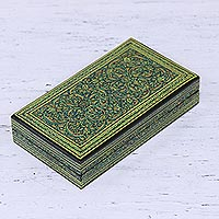 Wood decorative box, 'Kashmir Garden' - Hand Painted Wood and Papier Mache Decorative Box