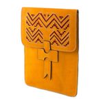 Leather portfolio, 'Lines of Time' - Handcrafted Leather Portfolio in Sunrise from Nicaragua