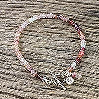 Spinel floral bracelet, 'Rosy Rain' - Hand Made Spinel and Silver Bracelet