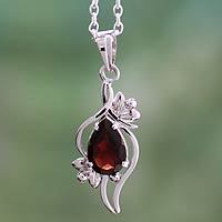 Garnet pendant necklace, 'Scarlet Grace' - Garnet pendant necklace