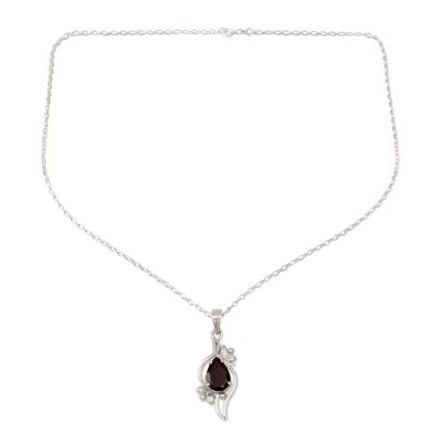 Garnet pendant necklace, 'Scarlet Grace' - Garnet pendant necklace
