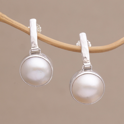 Cultured pearl dangle earrings, 'Ethereal Shimmer' - Cultured Mabe Pearl Dangle and Sterling Silver Earrings